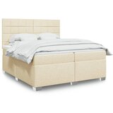 vidaXL Box spring postelja z vzmetnico krem 200x200 cm blago, (21302333) | Shoptok.si