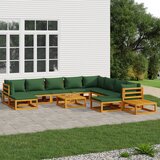 The Living Store Vrtna sedežna garnitura 12-delna z zelenimi blazinami trden les - Vrtna Sedežna Garnitura, (21480193) | Shoptok.si