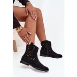 Boto Women's Ankle Boots With Perforated Pattern On Flat Heel Eco Suede Black Athera | shoptok.hr
