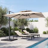 Vrt Konzolni suncobran 300 x 300 cm, kvadratni suncobran s nožnom pedalom i ručicom, rotirajući za 360°, bež/sivi | shoptok.hr