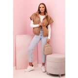 Kesi Włoski Women's quilted vest with short sleeves and a collar camel | Shoptok.si