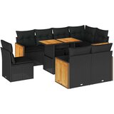 vidaXL 9-dijelni set vrtnih sofa s jastucima crni od poliratana bagrem | shoptok.hr