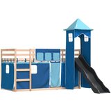  Krevet na kat s toboganom i zavjesama plavi 80 x 200 cm | shoptok.hr