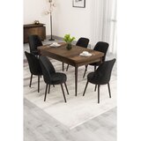 Hanah home trpezarijski set Nix, sto na razvlačenje i 6 stolica, ploča u dekoru drveta Baroque, crna tkanina Babyface | Eponuda.com
