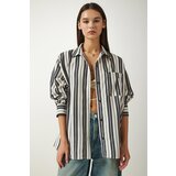  Women's Cream Black Striped Oversize Knitted Shirt | Shoptok.si