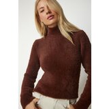 Happiness İstanbul Women's Brown Turtleneck Bearded Knitwear Sweater Cene