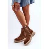 Zazoo 3470 Suede Women's Flat Heel Lace-Up Boots Brown | ePonuda.com
