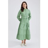 Defacto Crew Neck Basic Belted Long Sleeve Poplin Maxi Dress | shoptok.hr