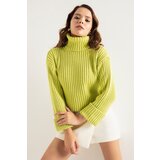 Lafaba Women's Pistachio Wide Ribbed Turtleneck Knitwear Crop Sweater Cene