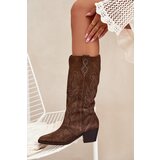 Zazoo Suede Cowboy Boots For Women With Heel Brown Karira | Shoptok.si