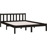 vidaXL Posteljni okvir črn iz trdne borovine 135x190 cm UK Double | Shoptok.si