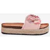 Boto Ladies Platform Sandals With Braiding And Flowers Pink Chellia | shoptok.hr