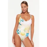 Trendyol Scenery Patterned V-Neck Regular Leg Swimsuit