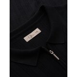 Ombre Men's openwork polo shirt with zipper at neckline - black | Shoptok.si