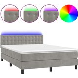 vidaXL Box spring postelja z vzmetnico LED sv. siva 140x190 cm žamet | Shoptok.si