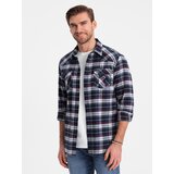 Ombre Men's checkered flannel shirt with pockets - navy blue and red | Eponuda.ba