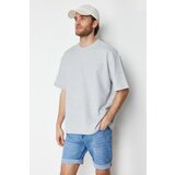 Trendyol Basic Gray Men's Oversize/Wide Cut Short Sleeve Textured Tok Fabric T-Shirt cene