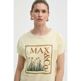 Max&co. Bombažna kratka majica x FATMA MOSTAFA ženska, rumena barva, 2416941018200