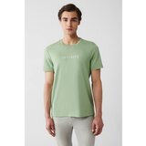 Avva Men's Aqua Green Crew Neck Printed Soft Touch Standard Fit Regular Cut T-shirt Cene