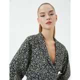 Koton Floral Double-breasted Crop Blouse Oversized With Long A-Line Sleeves Viscose Fabric. Cene