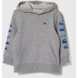 Lacoste Otroški bombažen pulover siva barva, s kapuco