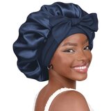 INF Svilena kapa za spanje s širokim robom in pentljo, kapa za lase za spanje NavyBlue, (21749042) | Shoptok.si