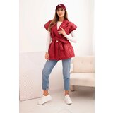 Kesi Włoski Women's quilted vest with a belt and wide collar burgundy | shoptok.hr