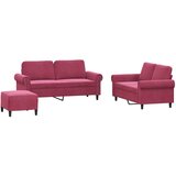  3-dijelni set sofa s jastucima crvena boja vina baršunasti | shoptok.hr