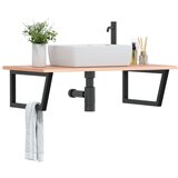  The Living Store Stenska polica za umivalnik jeklo in trdna hrastovina - Polica Za Umivalnik, (21554847) | Shoptok.si