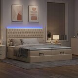 vidaXL Otomanski posteljni okvir z vzmetnicami krem 200x200 cm blago Cene
