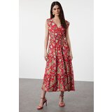 Trendyol Red Ethnic A-Cut Double Breasted Collar Viscose Woven Dress Woven Dress Cene