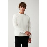 Avva Men's Ecru Crew Neck Cotton Jacquard Standard Fit Regular Fit Sweatshirt Cene
