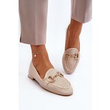 FJ1 Women's flat-heeled moccasins with beige decoration Iluvana Cene