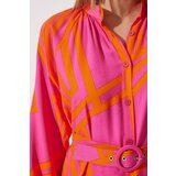  Women's Orange Belted Oversize Summer Viscose Dress | Shoptok.si