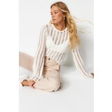 Trendyol Ecru Mesh Spanish Sleeve Slim Fit Crop Crew Neck Knitted Blouse | Shoptok.si