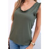 Kesi Włoski Women's viscose blouse with a frill at the neckline khaki | shoptok.hr