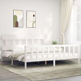 vidaXL Posteljni okvir z vzglavjem bel 200x200 cm trden les Cene