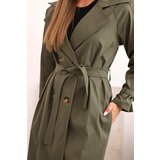 Kesi Włoski Women's waist-tied coat with a collar khaki | Shoptok.si