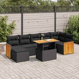 vidaXL Vrtna sedežna garnitura z blazinami 8-delna črn ratan/akacija, (21782459) | Shoptok.si