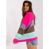 Fashion Hunters Fluo pink and brown oversized sweater with wool Cene