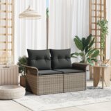 vidaXL 2-sedežni vrtni kavč z blazinami siva polirattan | Shoptok.si