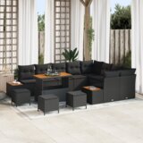 vidaXL set vrtne sofe od 13 komada s jastučićima crni poli ratan akacija | shoptok.hr