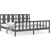 The Living Store Posteljni okvir z vzglavjem siv 200x200 cm trden les - Posteljni Okvir, (21524285) | Shoptok.si