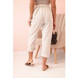 Kesi Włoski Women's linen cotton pants with a belt beige | shoptok.hr