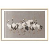 Plakat - Crane Dance - light bird silhouettes on a warm-gray textured background 42x29.7 Zlatni okvir s margom | shoptok.hr