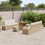  10-delni set vrtnih sof z blazinami bež poly ratan | Shoptok.si