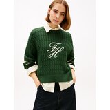 Tommy Hilfiger Pulover temno zelena / naravno bela | Shoptok.si