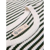 Ombre Men's knitted t-shirt with navy stripes and openwork weave - olive and white | shoptok.hr