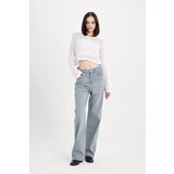 Defacto 90's Wide Leg High Waist Long Jean Washed Trousers Cene