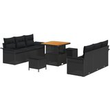 vidaXL set vrtnih sofa od 9 komada s jastučićima Crni Poli Ratan Akacija, dvosjedna vrtna sofa s prostorom za pohranu i jastučićima Crni Poli Ratan, set za vrtno objedovanje od 3 komada s jastučićima Crni Poli Ratan Akacija Cijene